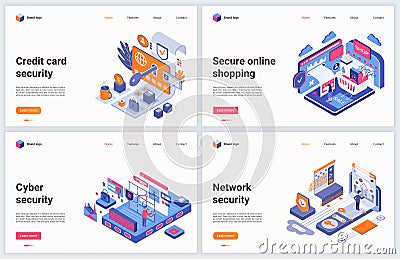 Isometric cyber security technology vector illustration, cartoon 3d cyber service for data protection, safety of Vector Illustration