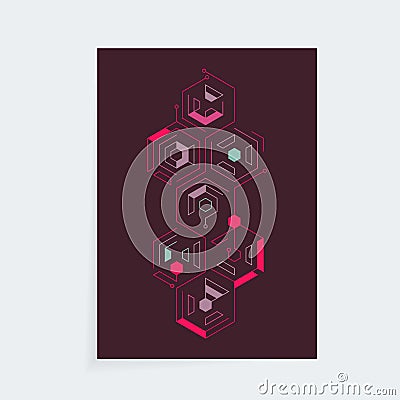 Isometric cyber techno cover design template Vector Illustration