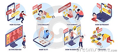 Isometric Cyberbullying Composition Set Vector Illustration