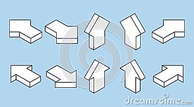 Isometric 3d arrows pointing in different direction icons set. EPS 10 Vector illustration Vector Illustration