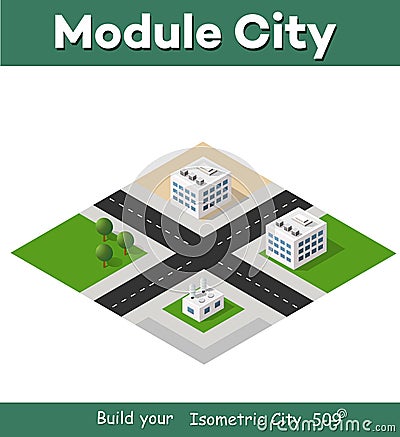 Isometric 3d block module of the district part of the city Vector Illustration