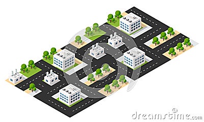 Isometric 3d block module of the district part of the city Vector Illustration