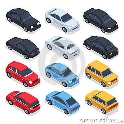 Isometric 3d cars. Transportation technology vector vehicles set Vector Illustration