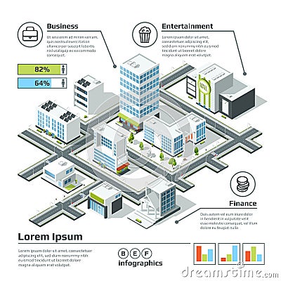 Isometric 3d city map. Infographic vector illustration. Dimensional plan Vector Illustration