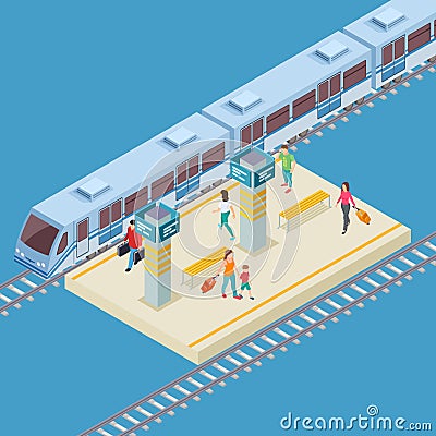 Isometric 3d city railway station vector location Vector Illustration