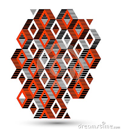 Isometric 3D cubes vector abstract geometric background, red abstraction art architecture city buildings theme, cubic shapes and Vector Illustration