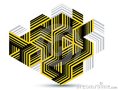 Isometric 3D cubes vector abstract geometric background, yellow abstraction art architecture city buildings theme, cubic shapes Vector Illustration