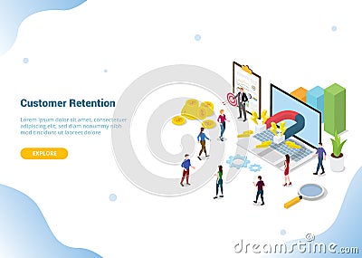 Isometric 3d customer retention marketing concept for website template landing homepage banner - vector Cartoon Illustration