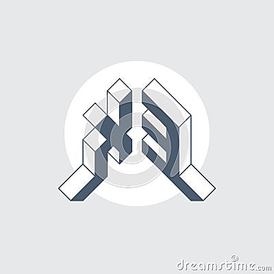 Isometric 3d font for design. Three-dimension letters. X and 3 vector logo. X3 - monogram or logotype Vector Illustration