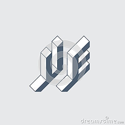 Isometric 3d font for design. Volume alphabet. Three-dimension letters U and E. 2-letter code. UE - monogram or logotype Vector Illustration
