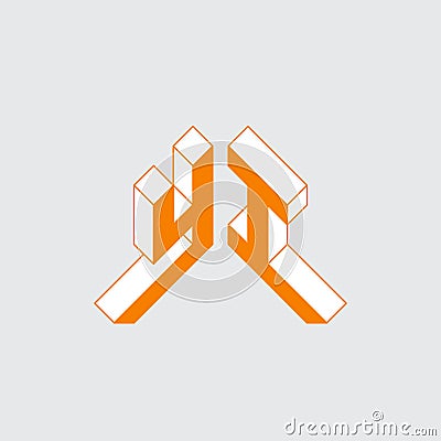 Isometric 3d font for design. YI - monogram or logotype. Volume alphabet. Three-dimension letters Y and I Vector Illustration