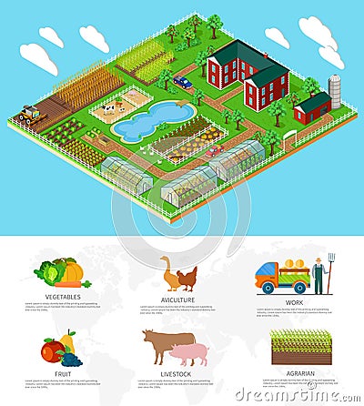 Isometric 3d Icon Flat Farm Agriculture Vector Illustration