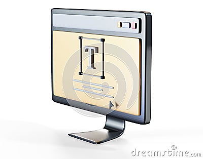 Isometric 3d Icon, an old computer with keyboard and mouse. in flat color pink room,single color white, toylike household, cute Stock Photo