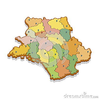 Isometric 3D map of the France. Isolated political country map in perspective with administrative divisions and pointer marks. Stock Photo