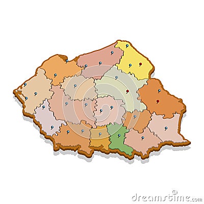 Isometric 3D map of the Poland with regions. Isolated political country map in perspective with administrative divisions Stock Photo
