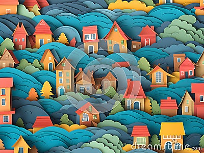 isometric 3d model. city and landscape. paper art Stock Photo