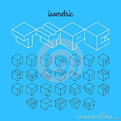 Isometric 3d outline font Vector Illustration