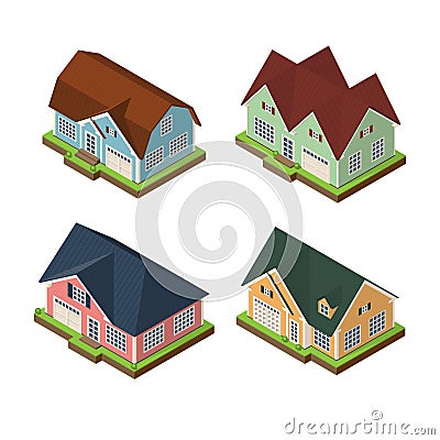 Isometric 3d private house icons set Vector Illustration