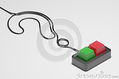 Isometric 3D rendering button green and red color with Question mark made from cable, Complicated vote choice concept design on Stock Photo
