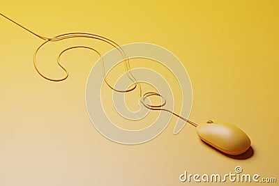 Isometric 3D rendering Mouse yellow color with Question mark made from cable, Information Data Search Technology concept design on Stock Photo