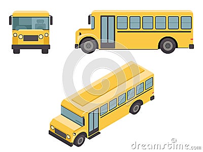 Isometric 3d Retro Flat Design School Buss Car Icons Set Vector illustration Vector Illustration