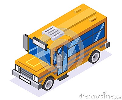 Isometric 3d retro lowpoly flat design school buss car vector illustration Vector Illustration