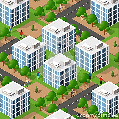 Isometric 3d of street downtown architecture district Vector Illustration