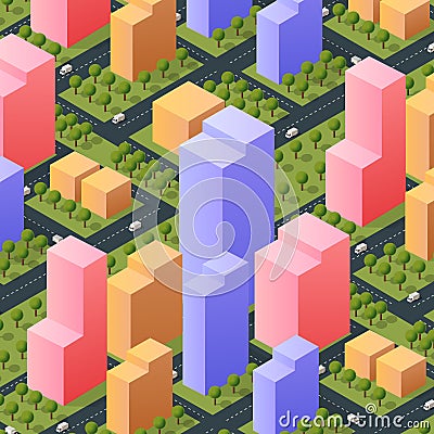 Isometric 3d street downtown architecture district part of the city Vector Illustration