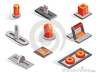 Isometric or 3d various buttons vector set. Isolated icons collection in different from. Levers sliders regulators Vector Illustration