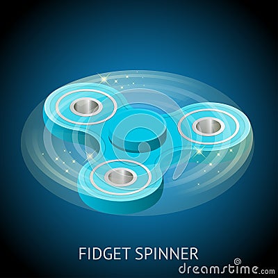 Isometric 3d vector a blue fidget spinner or hand spinner. Fidget toy for increased focus, stress relief. Vector Illustration