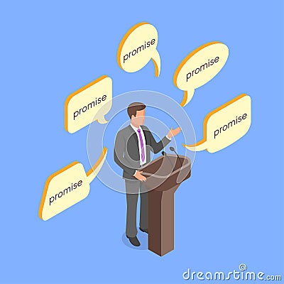 Isometric 3d vector concept of politician giving empty promises. Vector Illustration