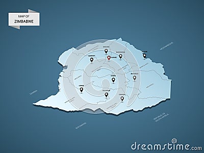 Isometric 3D Zimbabwe vector map concept. Vector Illustration