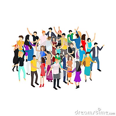 Isometric Dancing People Characters Crowd Circle. Vector Vector Illustration