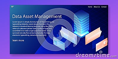 Isometric data asset management and information analysis system concept.Web template design.vector illustration Cartoon Illustration
