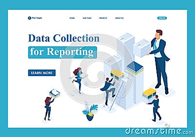 Isometric Data collection for reporting, audit Vector Illustration