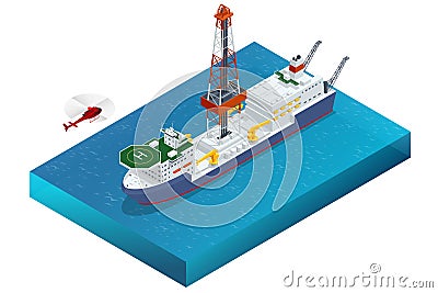 Isometric Deepwater drilling for production oil and gas, Oil and gas industry. Floating drilling platform on the ocean Vector Illustration