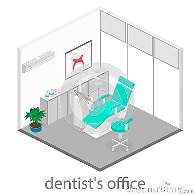 Isometric dentist office. Dentistry and doctors office, dental and medical, health oral, mouth healthcare illustration Cartoon Illustration