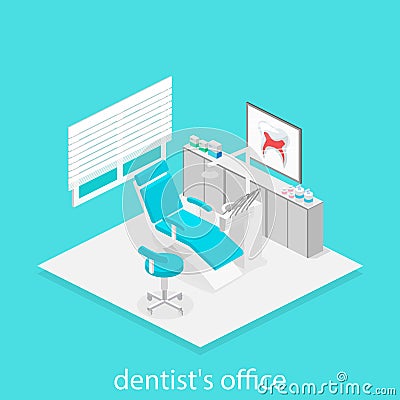 Isometric dentist office. Dentistry and doctors office, dental and medical, health oral, mouth healthcare illustration Cartoon Illustration