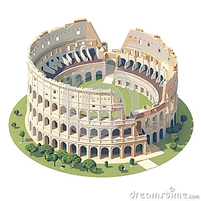 Isometric depiction of Colosseum ancient glory. Generative AI Illustration. Stock Photo