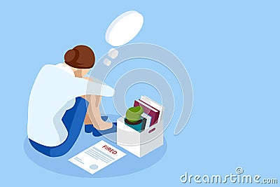 Isometric Depressed women. Psychology, health, care, depression, frustration, medicine concept. Psyhology mental Vector Illustration