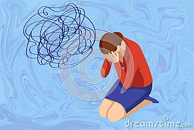 Isometric Depressed women. Psychology, health, care, depression, frustration, medicine concept. Psyhology mental Vector Illustration