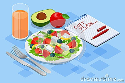 Isometric Diet programs, Diet Plan Concept. Nutrition diet, weight-management diet, individual dietary service concept Vector Illustration