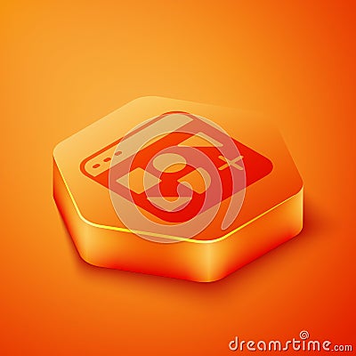 Isometric Different files icon isolated on orange background. Orange hexagon button. Vector Vector Illustration