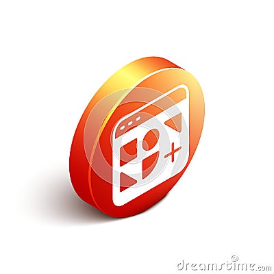 Isometric Different files icon isolated on white background. Orange circle button. Vector Vector Illustration