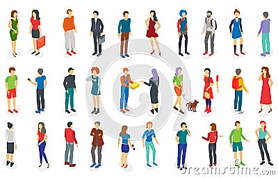 Isometric different people set isolated vector illustration Vector Illustration