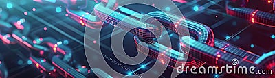 Isometric digital blocks create a cryptographic chain in blockchain concept. Stock Photo