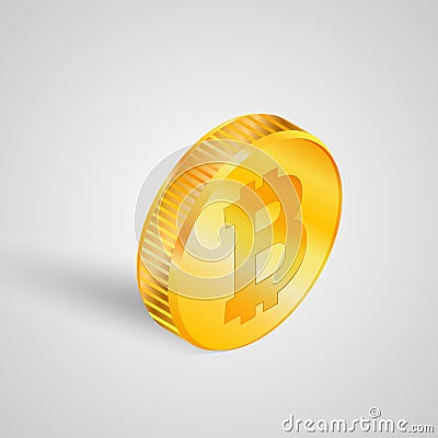 Isometric digital currency golden bitcoin coin Vector Illustration