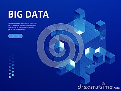 Isometric Digital Technology Web Banner. BIG DATA Machine Learning Algorithms. Analysis and Information. Big Data Access Vector Illustration