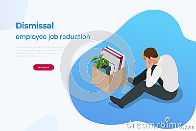 Isometric dismissal, severance, termination in case. Economic crisis caused by coronavirus. Unemployment, jobless and Vector Illustration