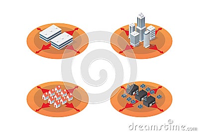 Isometric district zoning urbanization Vector Illustration